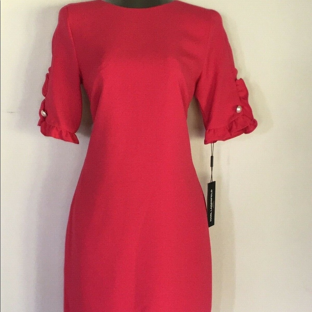 Karl Lagerfeld Short Sleeve Ruffled Sheath Dress